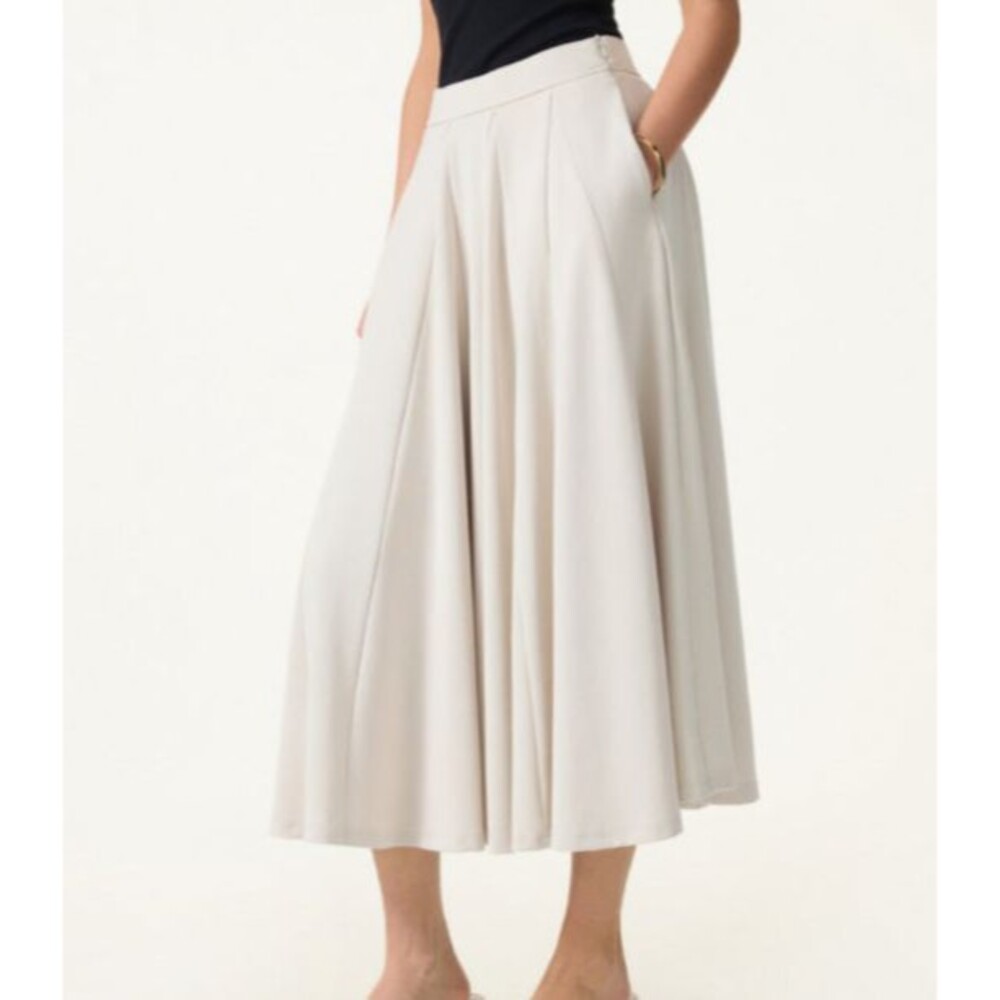 OGL Sandwashed Lyocell Blend Volume Midi Skirt with Pockets Fog Beige Size 2XL